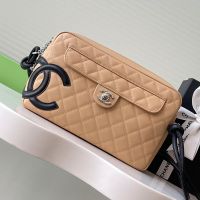 Chanel Cambon Camera Bag with Maxi Logo in Lambskin Apricot