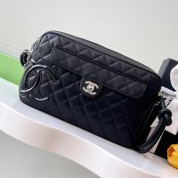 Chanel Cambon Camera Bag with Maxi Logo in Lambskin and Patent Leather Black