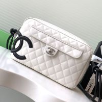 Chanel Cambon Camera Bag with Maxi Logo in Lambskin White