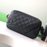 Chanel Cambon Pochette with Maxi Logo in Lambskin Black