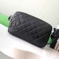 Chanel Cambon Pochette with Maxi Logo in Lambskin and Patent Leather Black