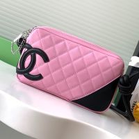 Chanel Cambon Pochette with Maxi Logo in Lambskin Pink