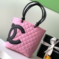 Chanel Mini Cambon Tote Bag with Maxi Logo in Calfskin Pink