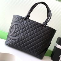 Chanel Cambon Tote Bag with Maxi Logo in Calfskin Black
