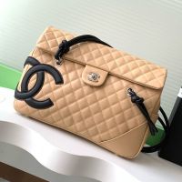 Chanel AS6338 Cambon Flap Bag with Maxi Logo in Lambskin Apricot