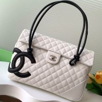 Chanel AS6338 Cambon Flap Bag with Maxi Logo in Lambskin White