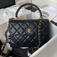 Chanel A92236 Flap Bag with Top Handle in Lambskin Black