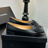 Chanel Ballet Flats with Bow and Camellia Women in Lambskin Black