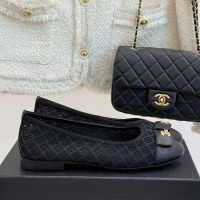 Chanel Ballet Flats with CC Buckle Women in Mesh and Lambskin Black