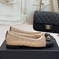 Chanel Ballet Flats with CC Buckle Women in Mesh and Lambskin Brown