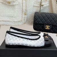 Chanel Ballet Flats with CC Buckle Women in Mesh and Lambskin White