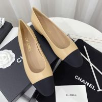 Chanel Ballet Flats Women Lambskin and Grosgrain Khaki
