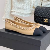 Chanel Ballet Flats with Large Woven Chain Women in Calfskin and Grosgrain Brown