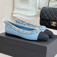 Chanel Ballet Flats with Large Woven Chain Women in Denim and Grosgrain Blue