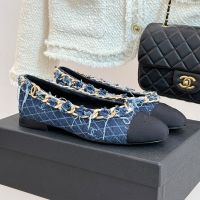 Chanel Ballet Flats with Large Woven Chain Women in Denim and Grosgrain Navy Blue