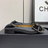 Chanel Ballet Flats with Strass Bow Women in Calfskin Black