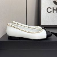 Chanel Ballet Flats with Woven Chain Women in Lambskin and Patent Leather White