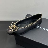 Chanel Ballet Flats with Woven Chain Bow Women in Lambskin and Grosgrain Black