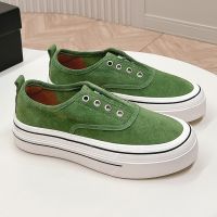 Chanel Biscuit Platform Slip-On Sneakers with Logo Print Women Suede Green