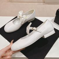 Chanel Bow Mary Janes with Pearl Buckle Women Calfskin White