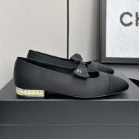 Chanel Bow Mary Janes with Pearls Heel Women in Lambskin Black