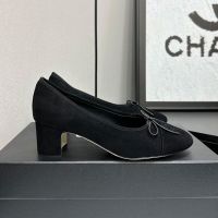 Chanel Bow Mid-Heel Pumps Women in Suede Black