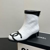 Chanel Cambon Ankle Boots Women in Diamond Calfskin White