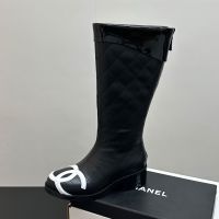 Chanel Cambon High Boots Women in Diamond Calfskin Black/White