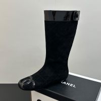 Chanel Cambon High Boots Women in Diamond Suede Black