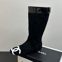 Chanel Cambon High Boots Women in Diamond Suede Black/White