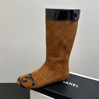 Chanel Cambon High Boots Women in Diamond Suede Brown