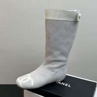 Chanel Cambon High Boots Women in Diamond Suede Grey