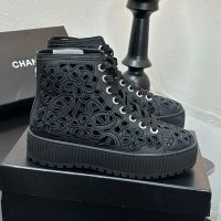 Chanel Camellia Cutout Ankle Boots Women in Calfskin Black