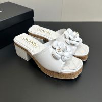 Chanel Camellia Platform Slides with CC Logo Women in Lambskin White