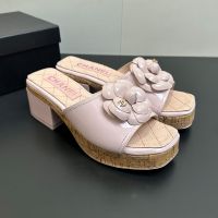 Chanel Camellia Platform Slides with CC Logo Women in Patent Leather Pink