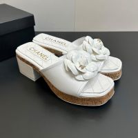 Chanel Camellia Platform Slides with CC Logo Women in Patent Leather White