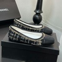 Chanel Chain Ballet Flats Women in Tweed and Lambskin Black