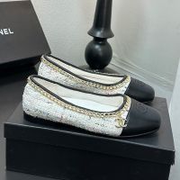 Chanel Chain Ballet Flats Women in Tweed and Lambskin White/Black
