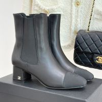 Chanel Chelsea Ankle Boots Women in Calfskin and Grosgrain Black