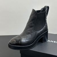 Chanel Chelsea Ankle Boots Women in Diamond Lambskin and Patent Leather Black