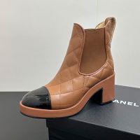 Chanel Chelsea Ankle Boots Women in Diamond Lambskin and Patent Leather Brown