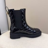 Chanel Chelsea Ankle Boots with CC Buckle Women in Quilted Patent Leather Black