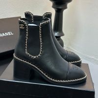 Chanel Chelsea Ankle Boots with Woven Chain Women in Calfskin Black