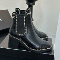 Chanel Chelsea Ankle Boots with Woven Chain Women in Shiny Calfskin Black