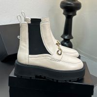 Chanel Chelsea Platform Ankle Boots with Metal Letter Women in Calfskin White