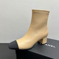 Chanel Color Blocking Zip Ankle Boots Women in Stretch Lambskin Brown
