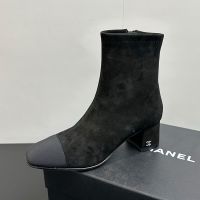 Chanel Color Blocking Zip Ankle Boots Women in Suede Black