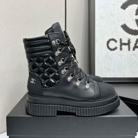 Chanel Combat Boots with CC Logo Women in Calfskin and Patent Leather Black