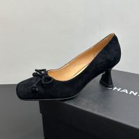 Chanel Fish Mouth Pumps with Bow Women in Suede Black