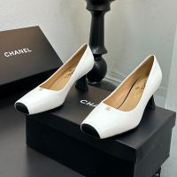 Chanel Fish Mouth Pumps with CC Logo Women in Lambskin White